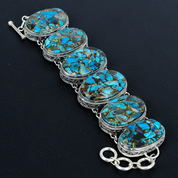 Copper Chrysocolla Bracelet: Handmade 925 Sterling Silver Adjustable Gemstone Jewelry Copper Chrysocolla Bracelet: Handmade 925 Sterling Silver Adjustable Gemstone Jewelry