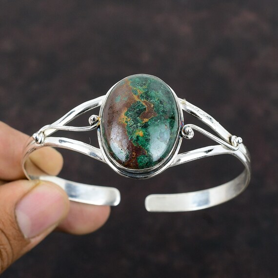 Cuprite Chrysocolla Bangle: Handmade 925 Sterling Silver Cuff