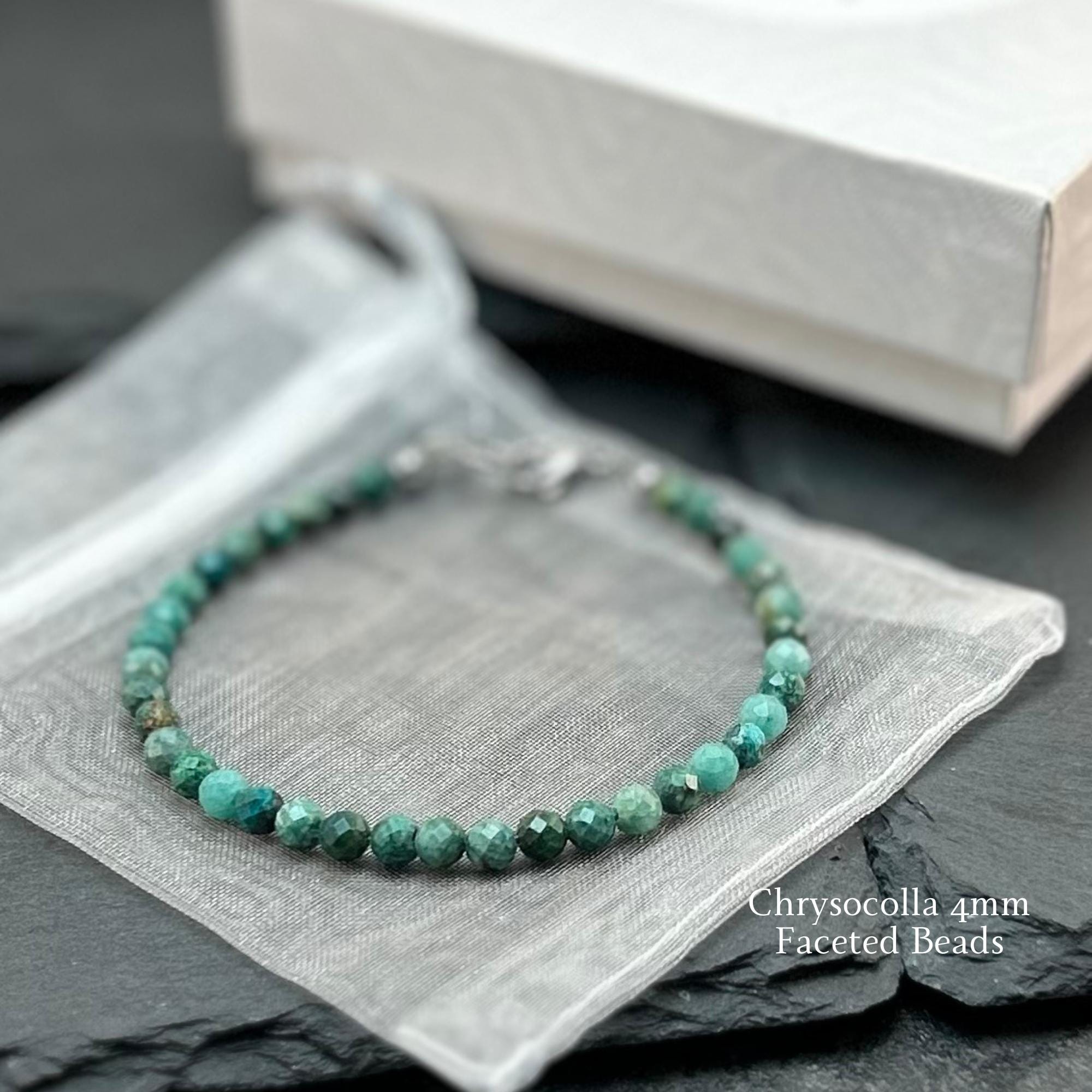 Dainty Chrysocolla Bracelet: 4mm Faceted Gemstone Crystal