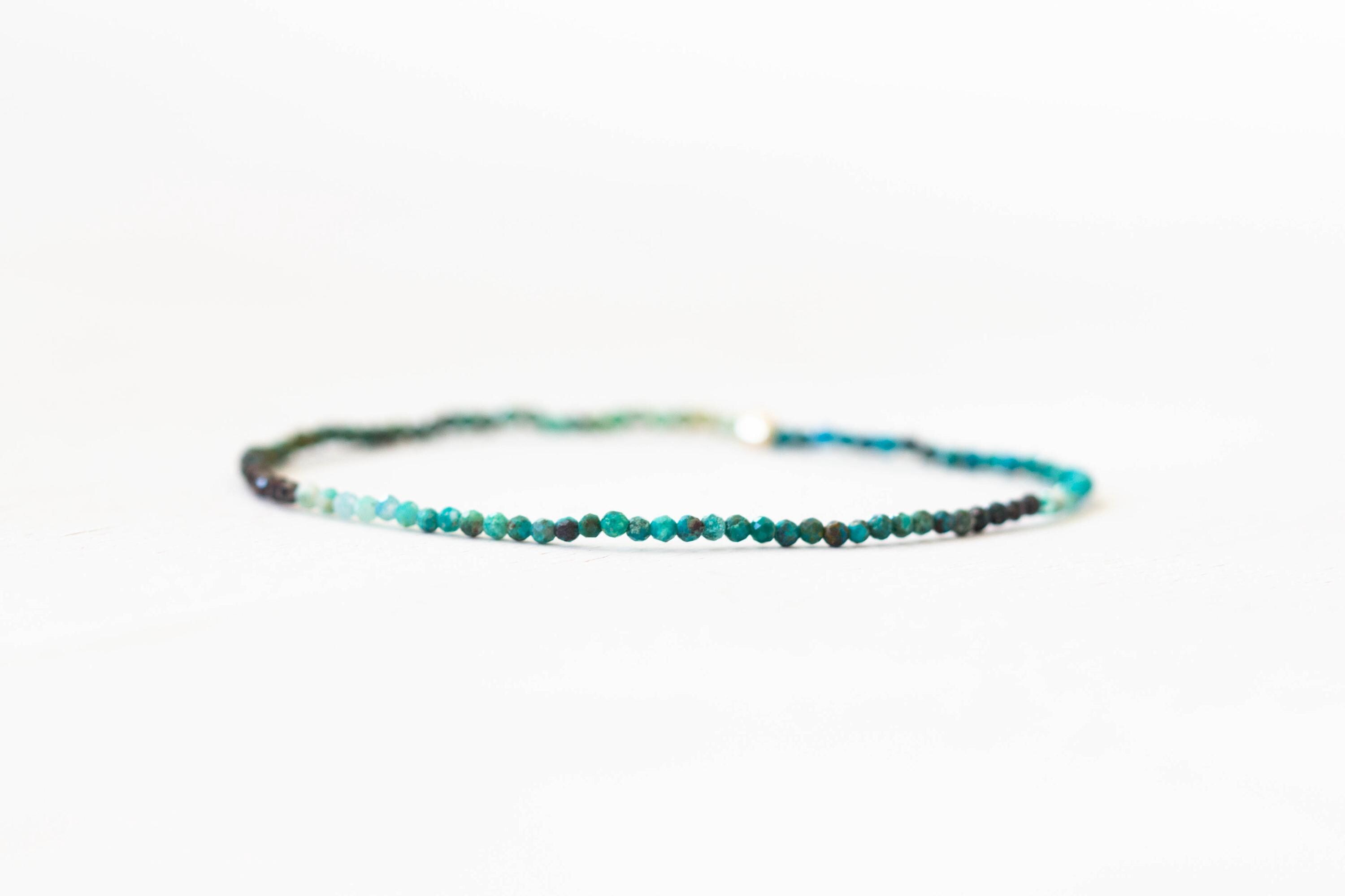 Dainty Chrysocolla Stretch Bracelet, Super Delicate Blue Green Shaded Ombre Jewelry