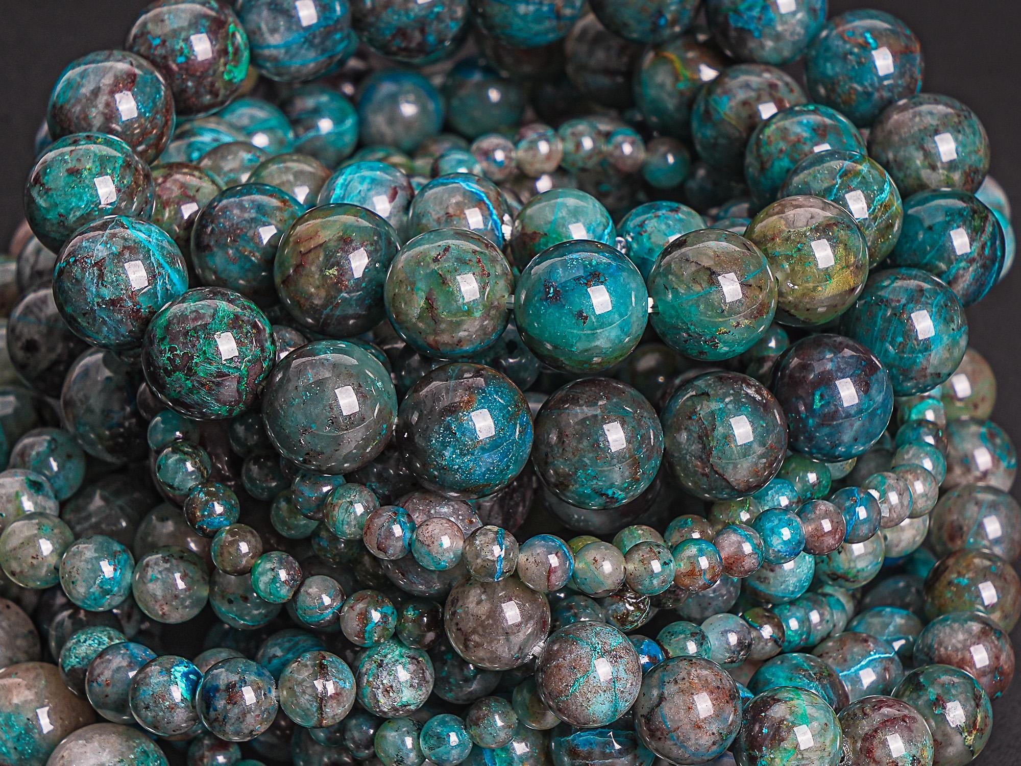 Dark Blue Green Chrysocolla Beads Bracelet 7.5" Genuine Natural 4mm 6mm 8mm Round Gemstone
