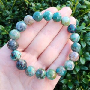 Chrysocolla Gemstone Beaded Bracelet, 10mm Gemstone Stretch Bracelet, Chunky Bracelet, Stacking Bracelet, Handmade Blue Green Brown Bracelet