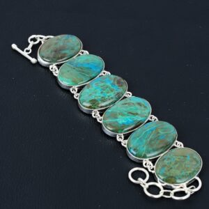 Chrysocolla Gemstone Bracelet: Handmade 925 Sterling Silver Adjustable Chain