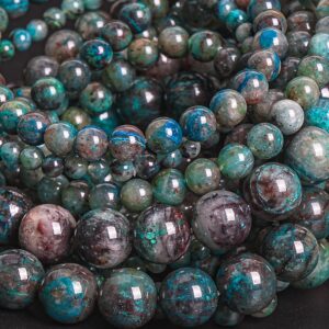 Genuine Natural 5MM/6MM/7MM/8MM Smooth Dark Blue Green Round Chrysocolla Gemstone Beads Bracelet