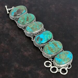 Handmade Chrysocolla Bracelet: 925 Sterling Silver Adjustable Gemstone Jewelry