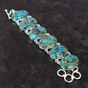 Handmade Copper Chrysocolla Bracelet: 925 Sterling Silver Adjustable Gemstone Jewelry