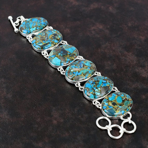 Handmade Copper Chrysocolla Bracelet: 925 Sterling Silver Adjustable Gemstone Jewelry Handmade Copper Chrysocolla Bracelet: 925 Sterling Silver Adjustable Gemstone Jewelry