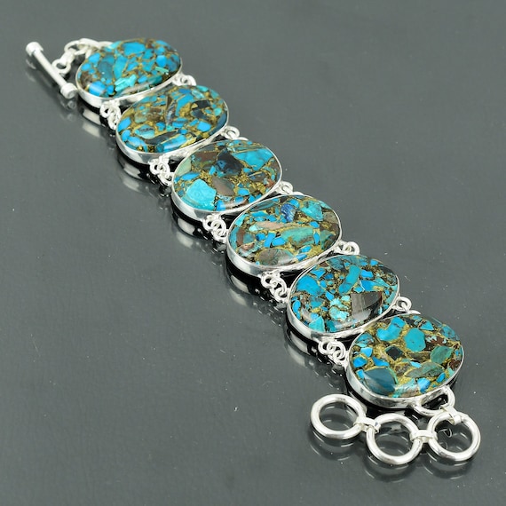 Handmade Copper Chrysocolla Bracelet: 925 Sterling Silver Adjustable Gemstone Jewelry Handmade Copper Chrysocolla Bracelet: 925 Sterling Silver Adjustable Gemstone Jewelry