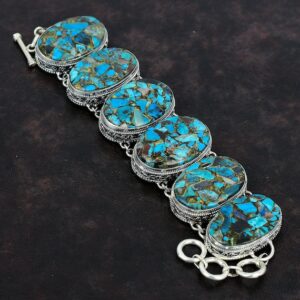 Handmade Copper Chrysocolla Bracelet: Vintage Sterling Silver Adjustable Chain