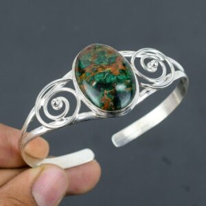 Handmade Cuprite Chrysocolla Bangle: Adjustable Sterling Silver Cuff
