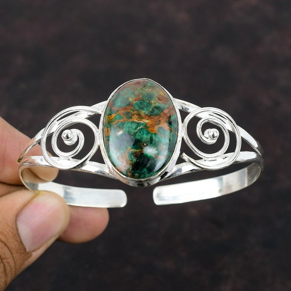 Handmade Cuprite Chrysocolla Cuff: 925 Sterling Silver Gemstone Bangle Handmade Cuprite Chrysocolla Cuff: 925 Sterling Silver Gemstone Bangle