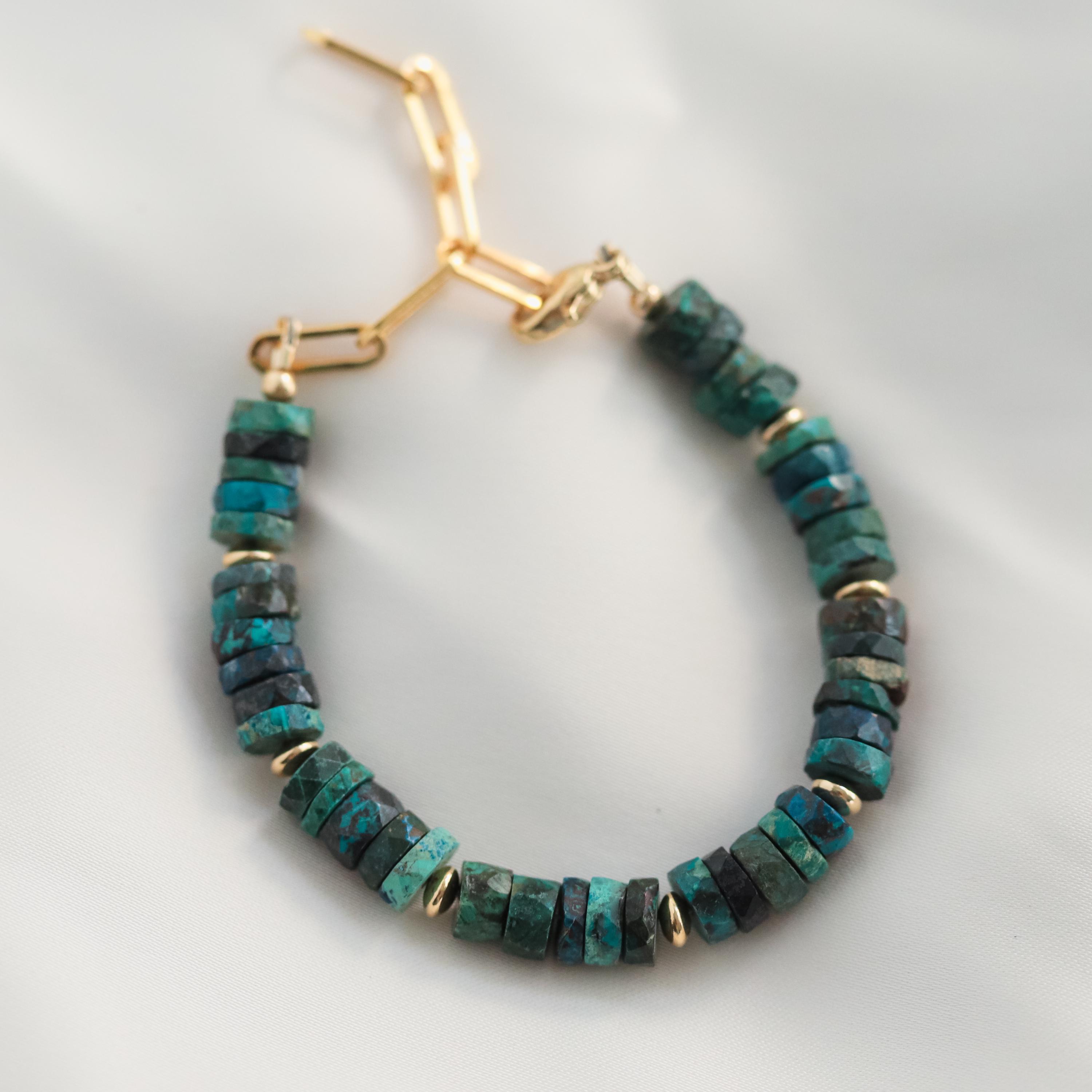 Chrysocolla | Heishi Chrysocolla Bracelet, 14k Gold Filled, Gold Chrysocolla Bracelet | Chrysocolla | Women's Chrysocolla