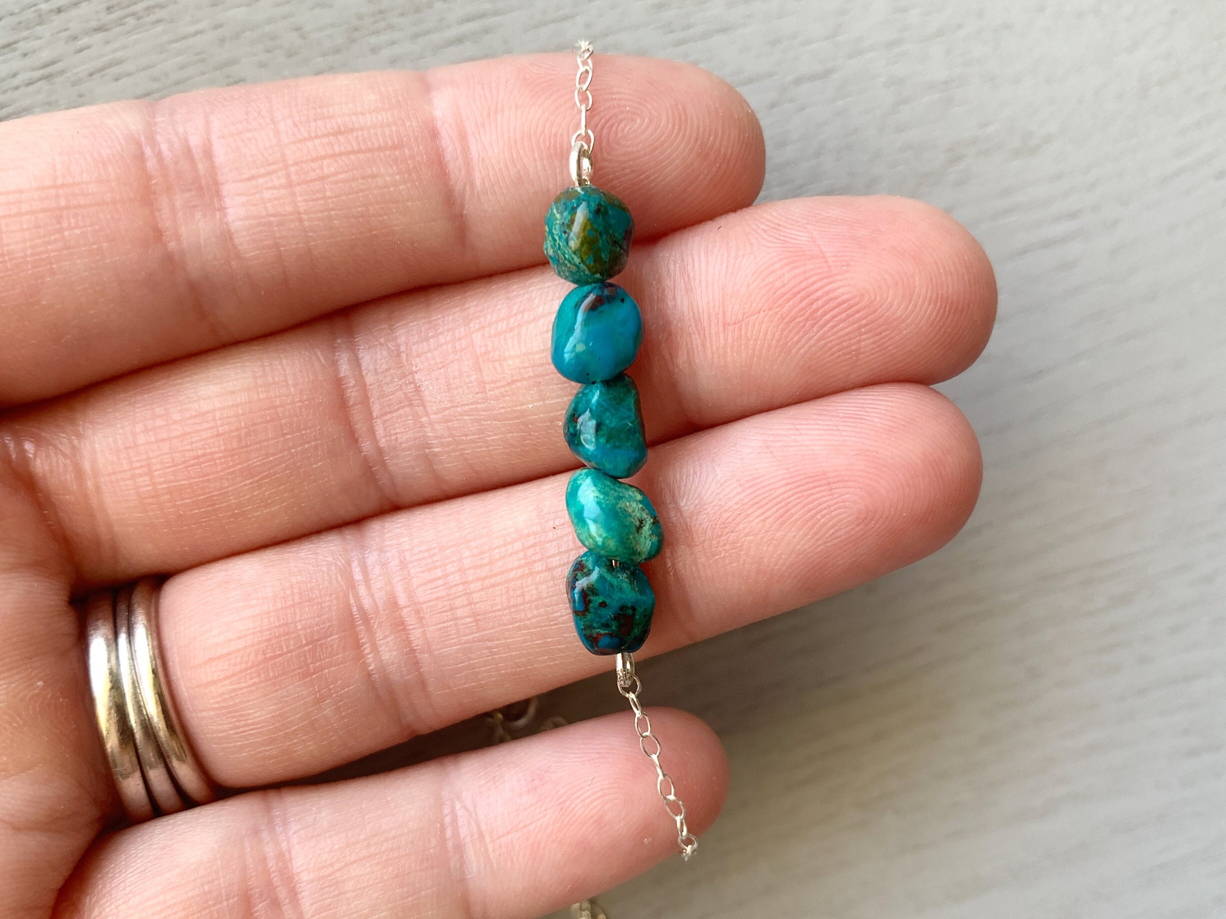 Chrysocolla Jewelry, Raw Chrysocolla Ankle Bracelet Gold Crystal Healing Anklet, Blue Chrysocolla Anklet, Raw Stone Anklet, Bridesmaids Gift