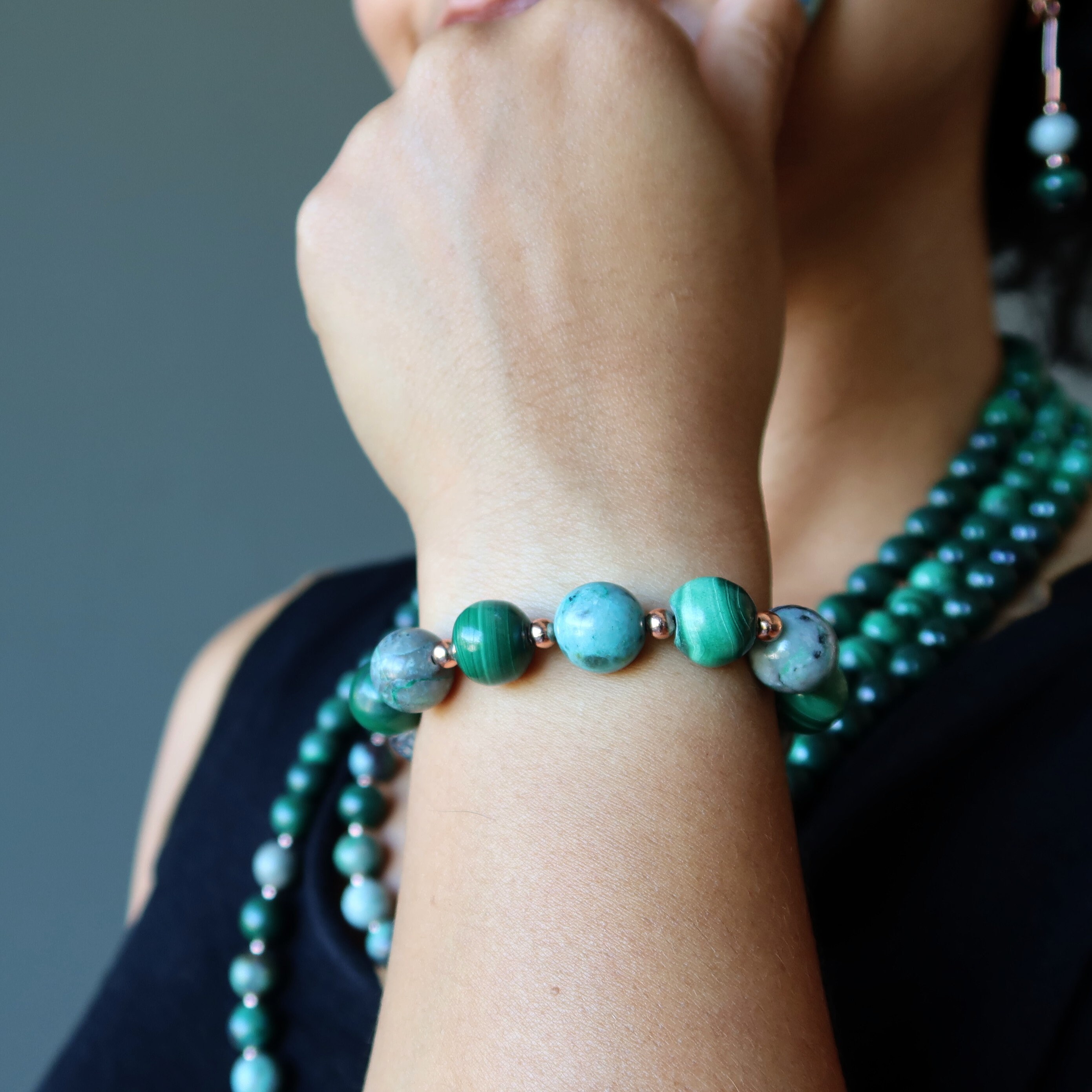 Chrysocolla Malachite Bracelet Goddess Copper Beads Chrysocolla Malachite Bracelet Goddess Copper Beads