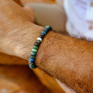 Chrysocolla Men’s Bracelet – Genuine Chrysocolla Bracelet, Sterling Silver, Gold Filled Or 14k Gold Accent, Earthy Gemstone Bracelet For Men