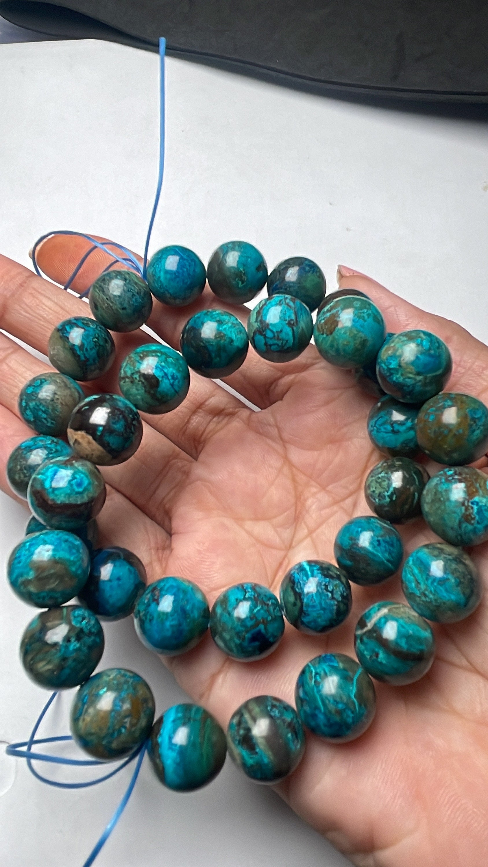 Natural Chrysocolla Smooth Round Gemstone Beaded Bracelet, Size- 12.5-13 Mm Healing Stone Bracelet, Unisex Bracelet, Protection Bracelet