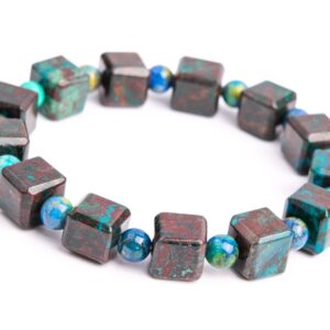 ONLY ONE 10-11MM Chrysocolla Beads Brown Green Bracelet Grade AA Genuine Natural Beveled Edge Faceted Cube Gemstone 8" (118490h-4037)
