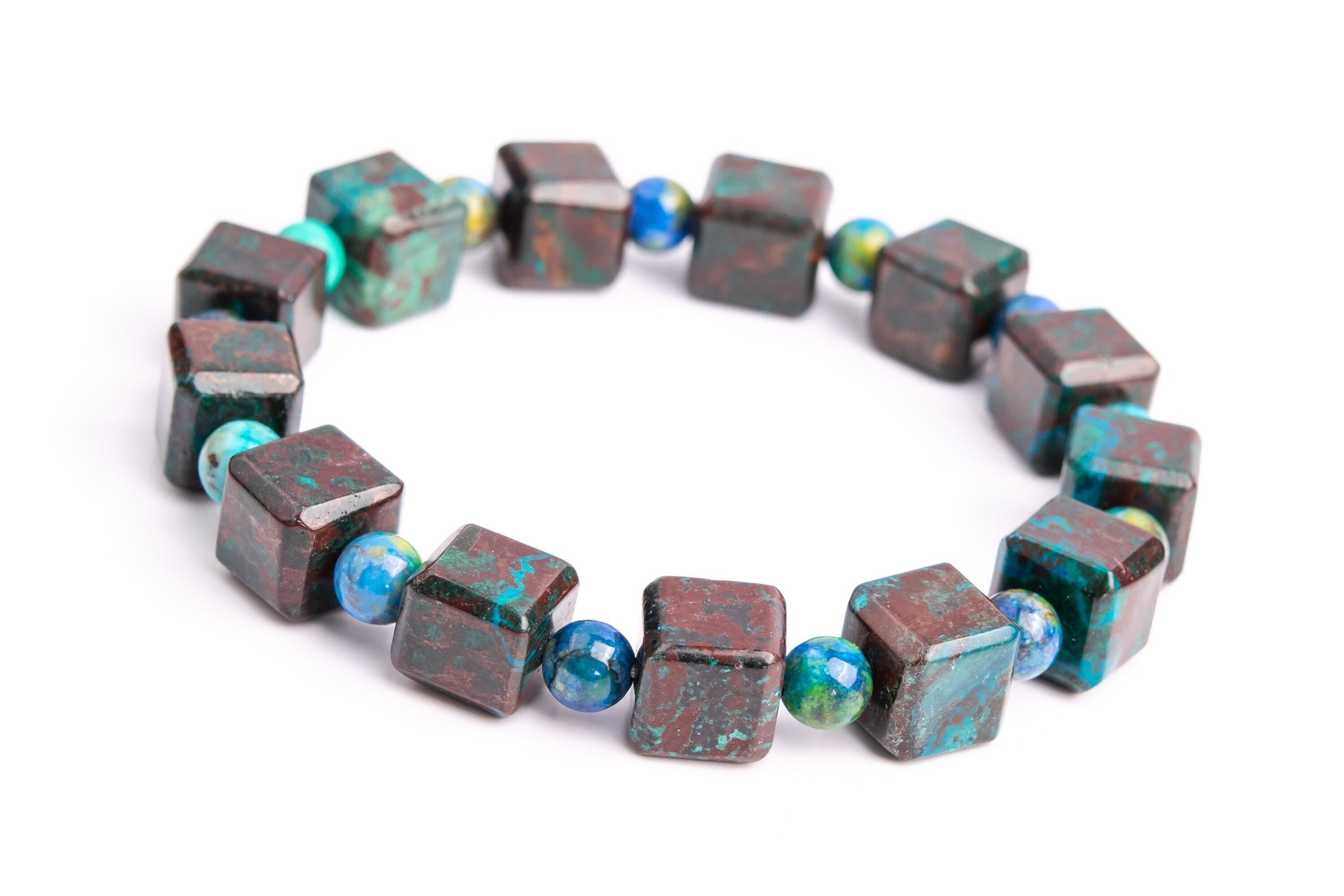 Only One 10-11mm Chrysocolla Beads Brown Green Bracelet Grade Aa Genuine Natural Beveled Edge Faceted Cube Gemstone 8" (118490h-4037)