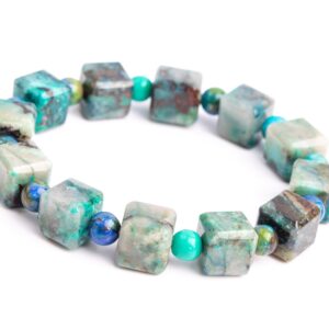 Only One 10-11mm Chrysocolla Beads Green Bracelet Grade Aa Genuine Natural Beveled Edge Faceted Cube Gemstone 7.5" (118489h-4037)