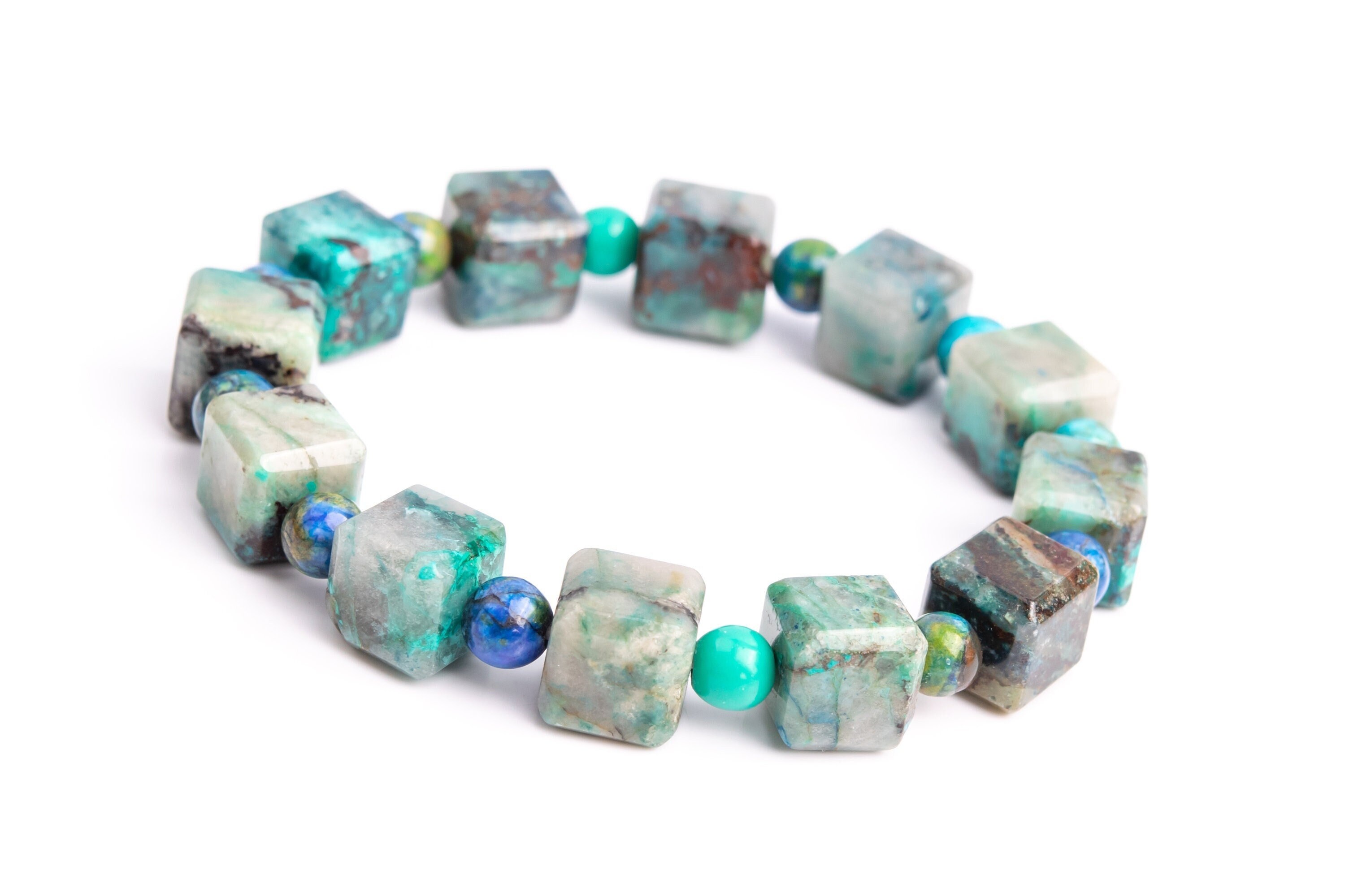 Only One 10-11mm Chrysocolla Beads Green Bracelet Grade Aa Genuine Natural Beveled Edge Faceted Cube Gemstone 7.5" (118489h-4037)