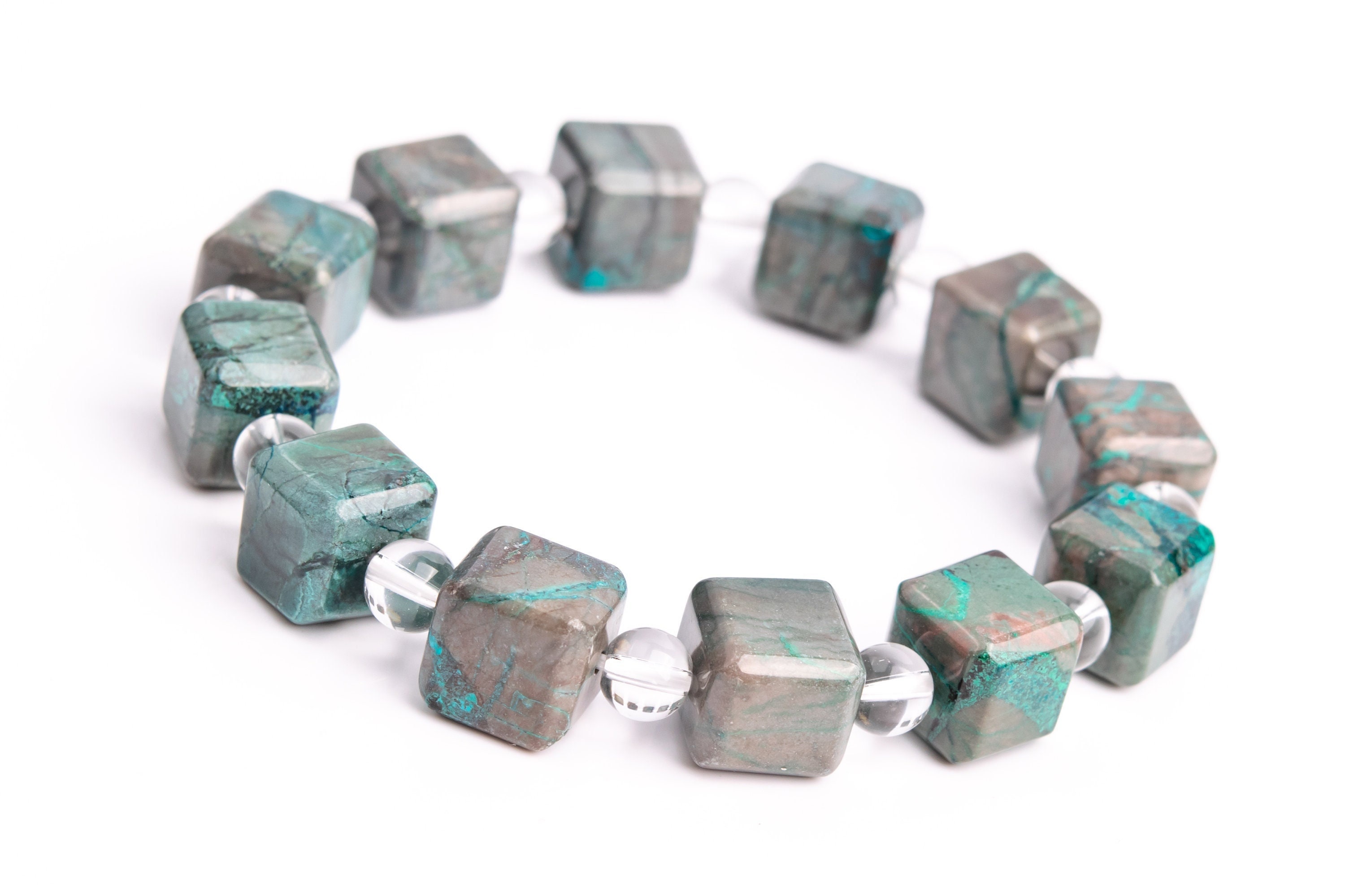 Only One 10-11mm Chrysocolla Beads Gray Green Bracelet Grade Aa Genuine Natural Beveled Edge Faceted Cube Gemstone 7.5" (118488h-4037)