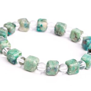 ONLY ONE 7-8MM Chrysocolla Beads Green Bracelet Grade A+ Genuine Natural Beveled Edge Faceted Cube Gemstone 7.5" (118504h-4037)