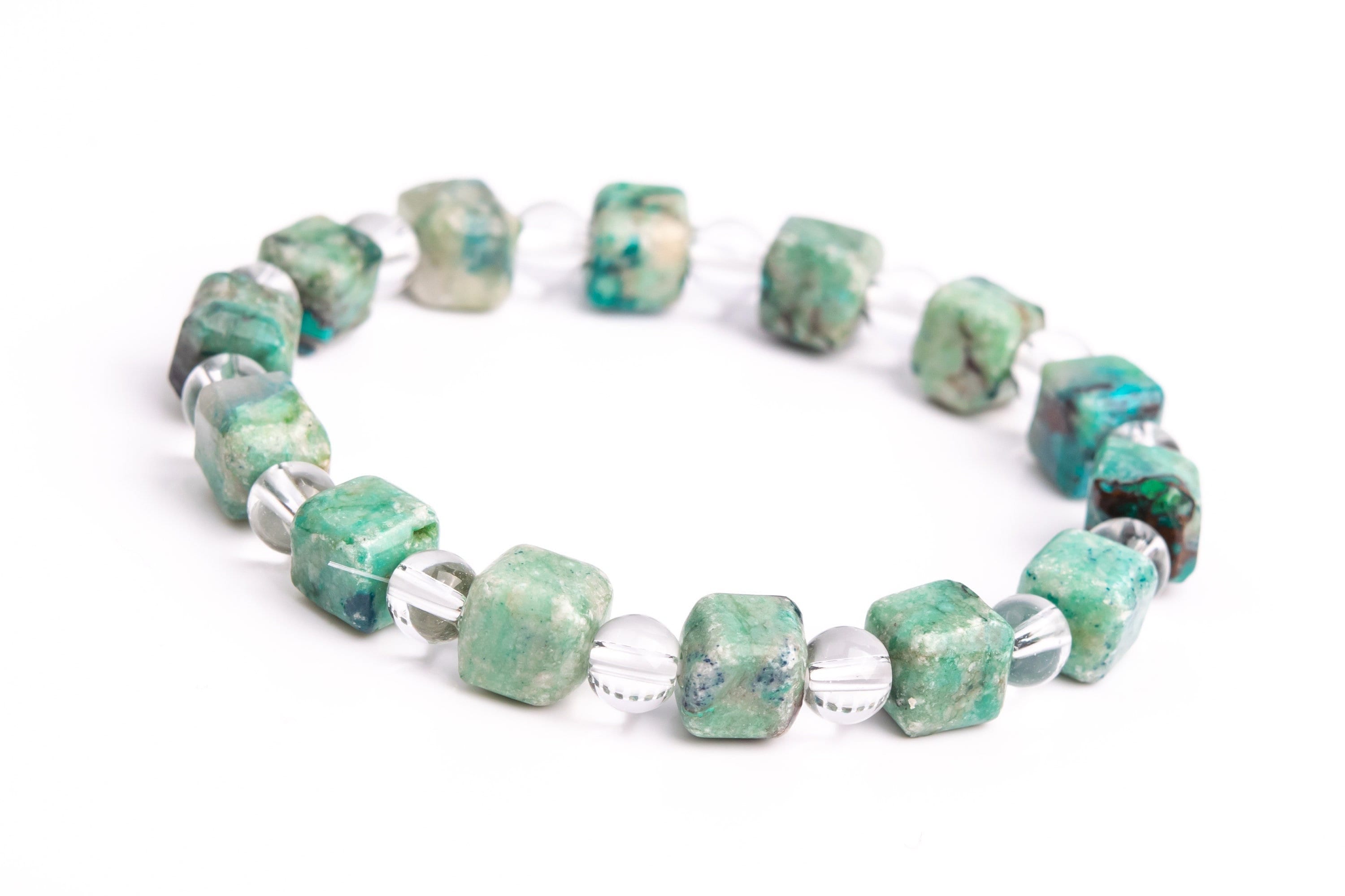 Only One 7-8mm Chrysocolla Beads Green Bracelet Grade A+ Genuine Natural Beveled Edge Faceted Cube Gemstone 7.5" (118504h-4037)