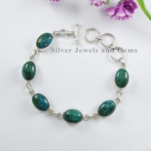 Chrysocolla Bracelet: Oval Green Gemstone, 925 Sterling Silver