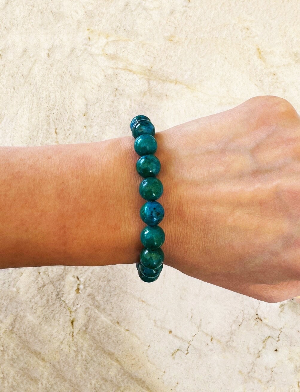 Ray Mine Chrysocolla Bracelet - 10mm Stretch Handcrafted