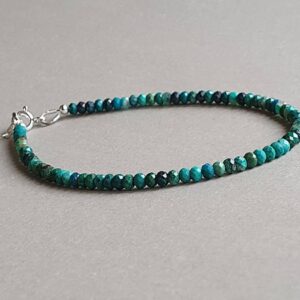 Chrysocolla Bracelet: Sterling Silver, Faceted Rondelles