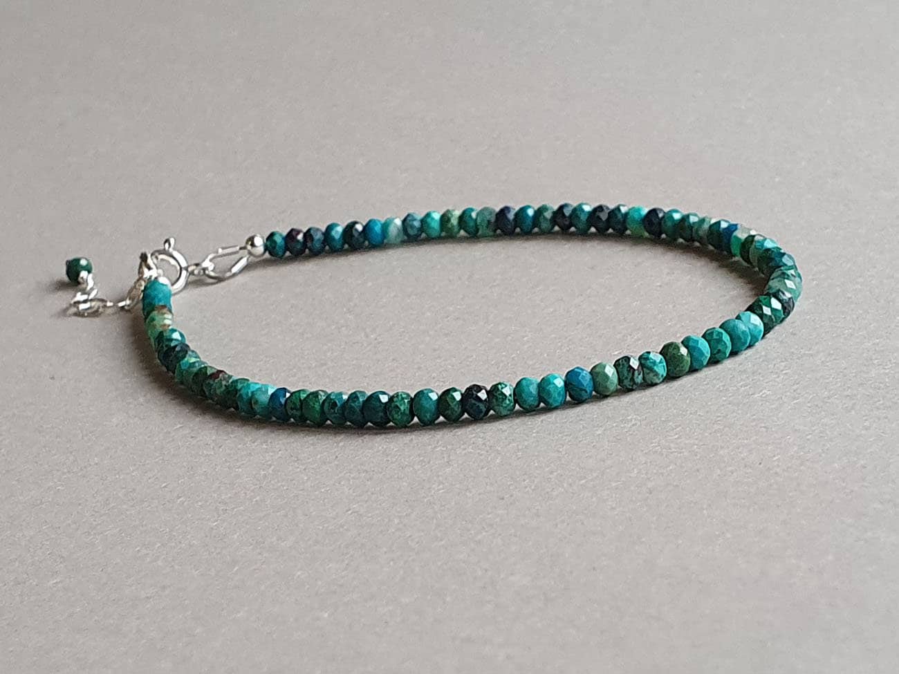 Chrysocolla Bracelet: Sterling Silver, Faceted Rondelles