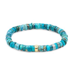 Chrysocolla Bracelet – Vibrant Blue Green Gemstone, [EBCM1095] 6–7mm Heishi, Gold Filled Accent, Stretch Bracelet