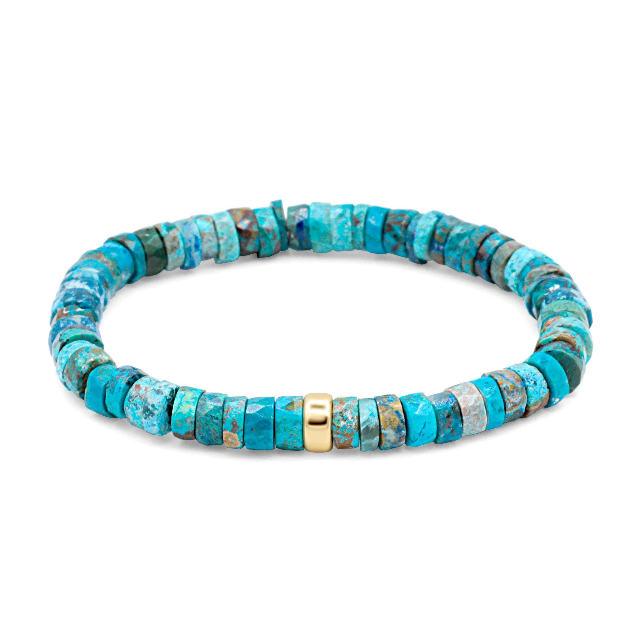 Chrysocolla Bracelet – Vibrant Blue Green Gemstone, [ebcm1095] 6–7mm Heishi, Gold Filled Accent, Stretch Bracelet