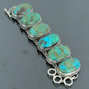 Chrysocolla Bracelet: Vintage 925 Sterling Silver Adjustable Gemstone Jewelry