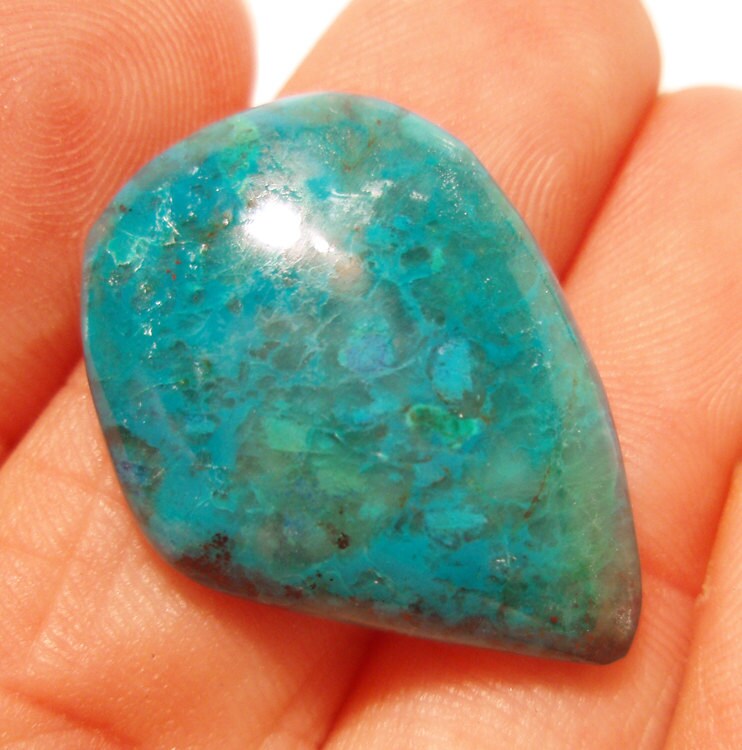 17.5 Carats Chrysocolla Gem Silica Cabochon Lovely Deep Turquoise Translucent Coloring - Designer Cut Freeform 17.5 Carats Chrysocolla Gem Silica Cabochon Lovely Deep Turquoise Translucent Coloring - Designer Cut Freeform