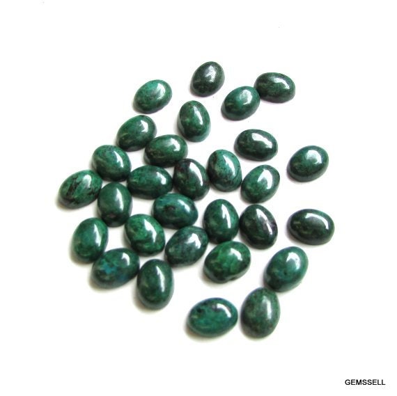 Chrysocolla Cabochon: 6x8mm Oval Green Gemstone, 10 Pieces