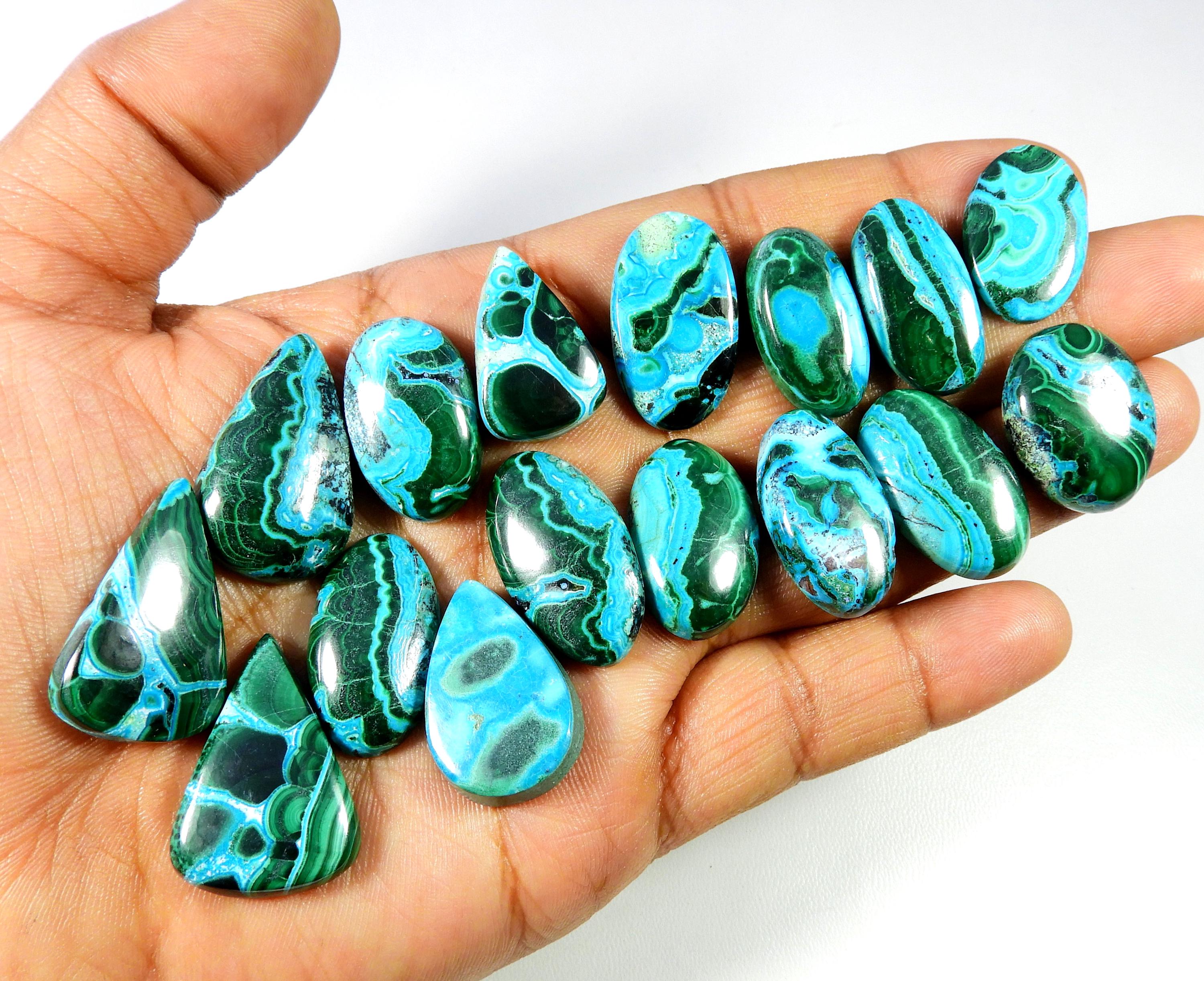 Green Blue Malachite Chrysocolla Cabochon. Natural Malachite Chrysocolla Gemstone. Mix Shape Chrysocolla Malachite Loose .
