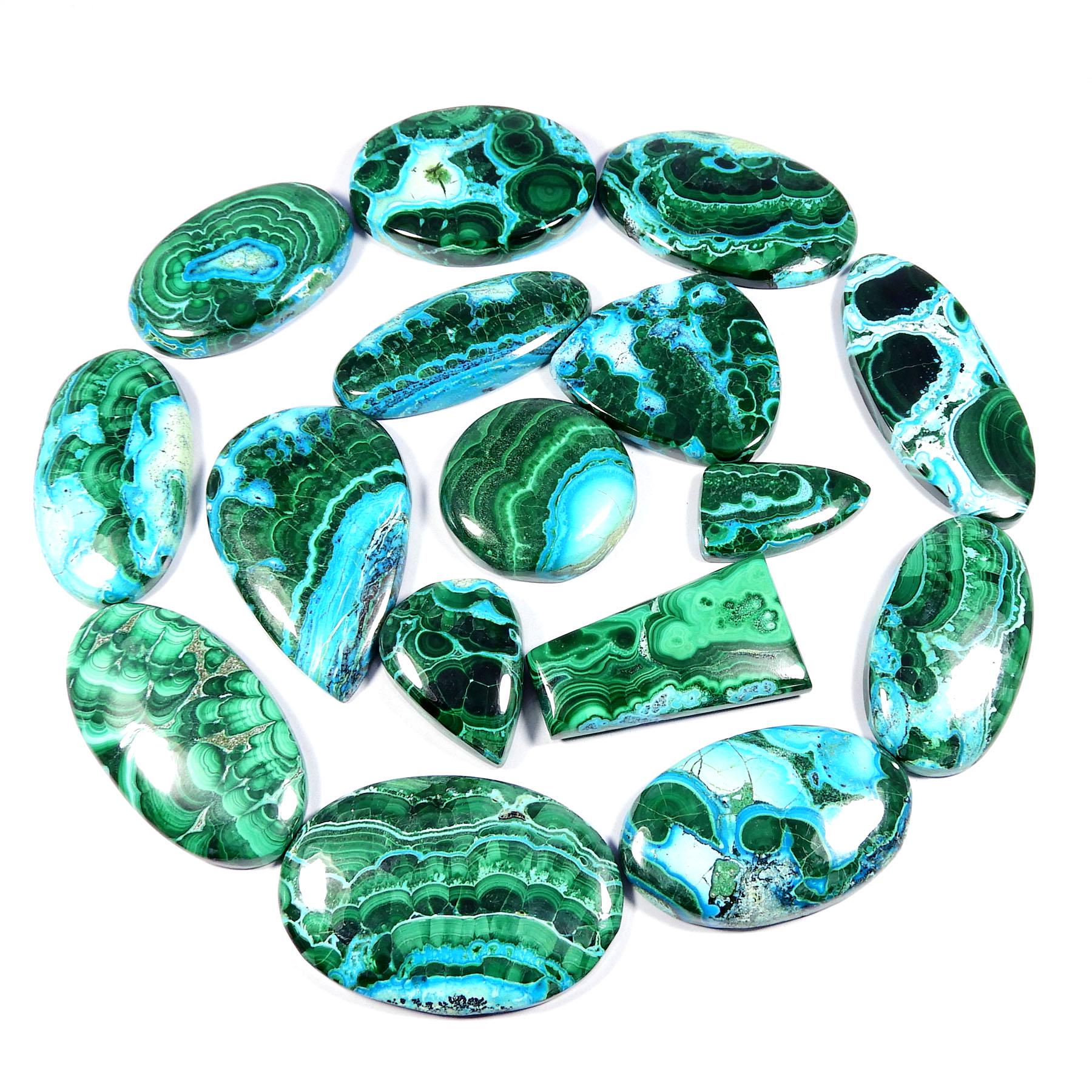 Malachite Chrysocolla Cabochon. Designer~ Natural Green Blue Malachite Chrysocolla Gemstone. Chrysocolla Malachite For Jewelry. Variation