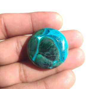 Chrysocolla Malachite Cabochon: Round Gemstone, 30x7 Mm, 65.3 Carat