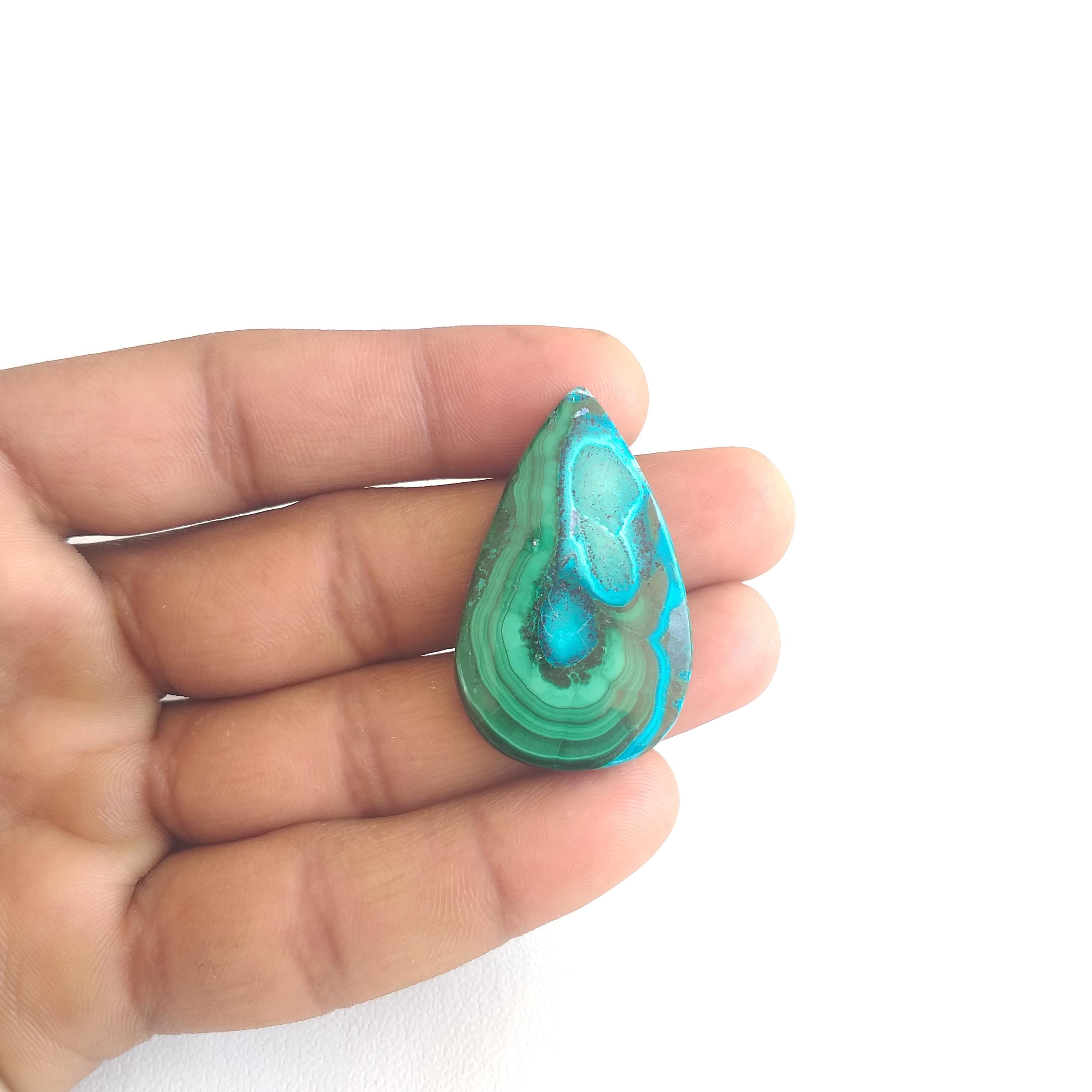 Natural Chrysocolla Malachite Gemstone : Pear Shape Cabochon For Jewelry, 63 Carat, 41x25x5