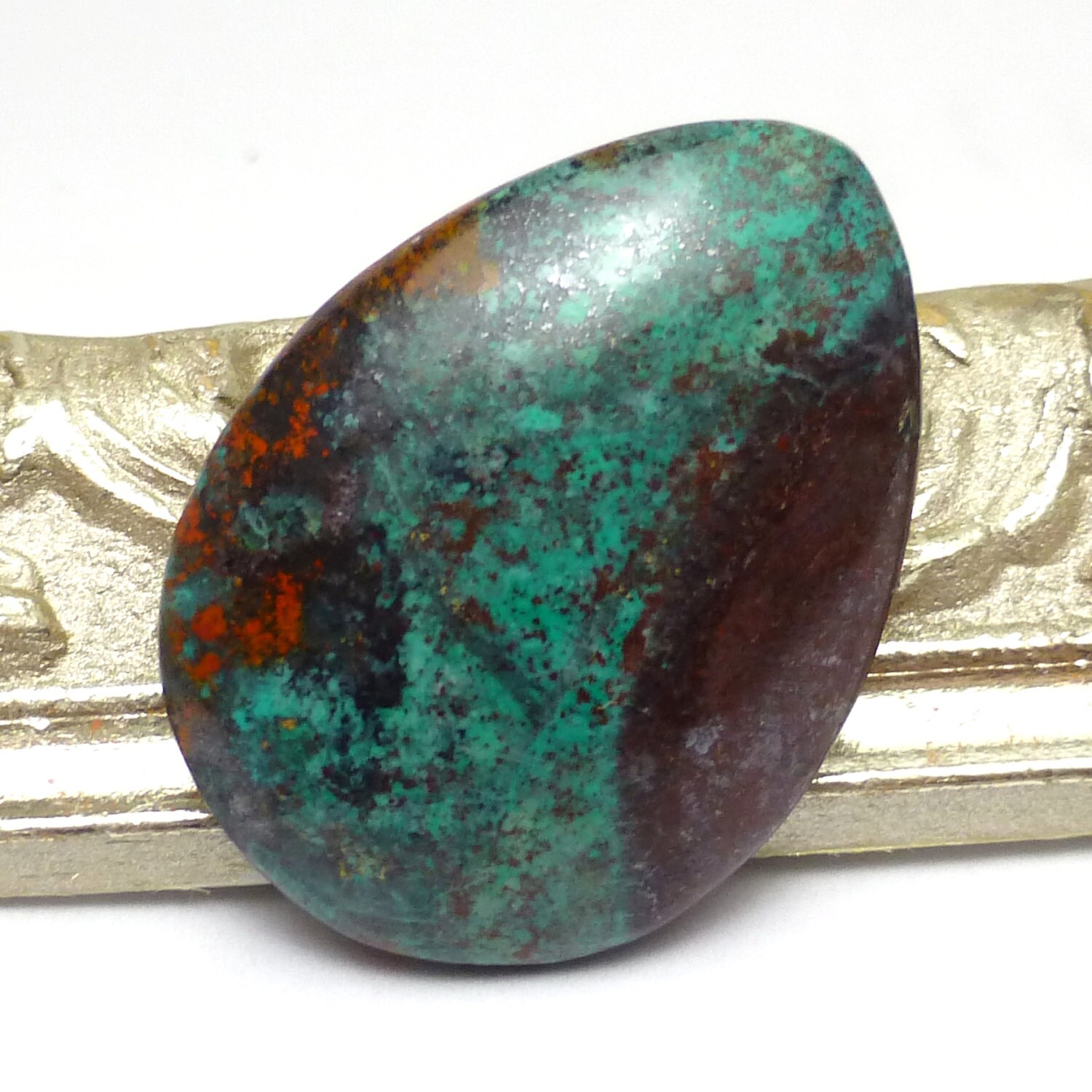 Sonoran Sunrise Cabochon Pear Tear Drop Chrysocolla Arizona Usa One Of A Kind Rare Red Turquoise Jewelry Handmade Chrysocolla
