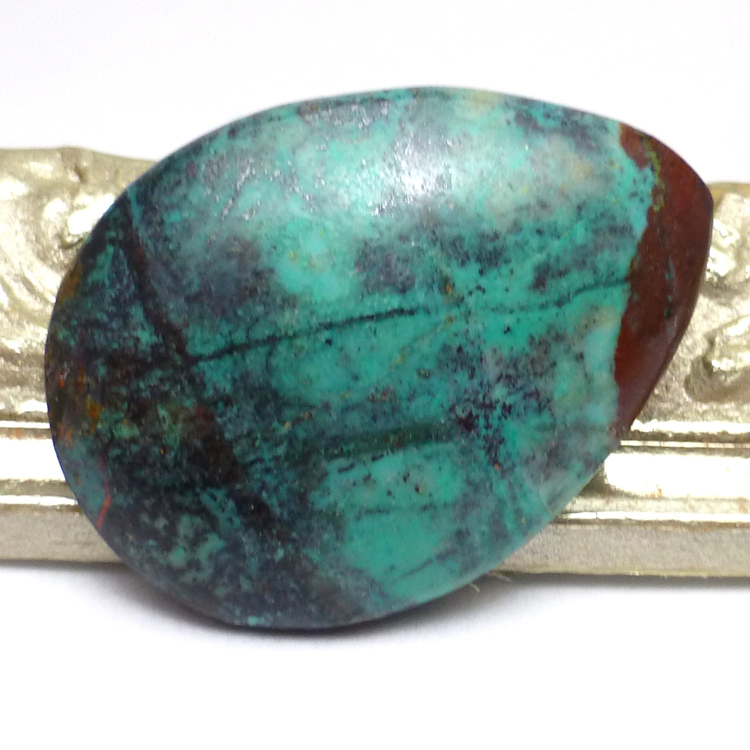 Sonoran Sunrise Cabochon Pear Tear Drop Chrysocolla Arizona Usa One Of A Kind Rare Red Turquoise Jewelry Handmade Chrysocolla