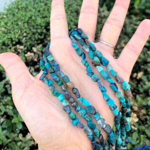 15 Inch Natural Chrysocolla Turquoise Healing Gemstone 6mm To 8mm Free Form Oval Tumbled Pebble Stone Bead For Bracelet Jewelry Making