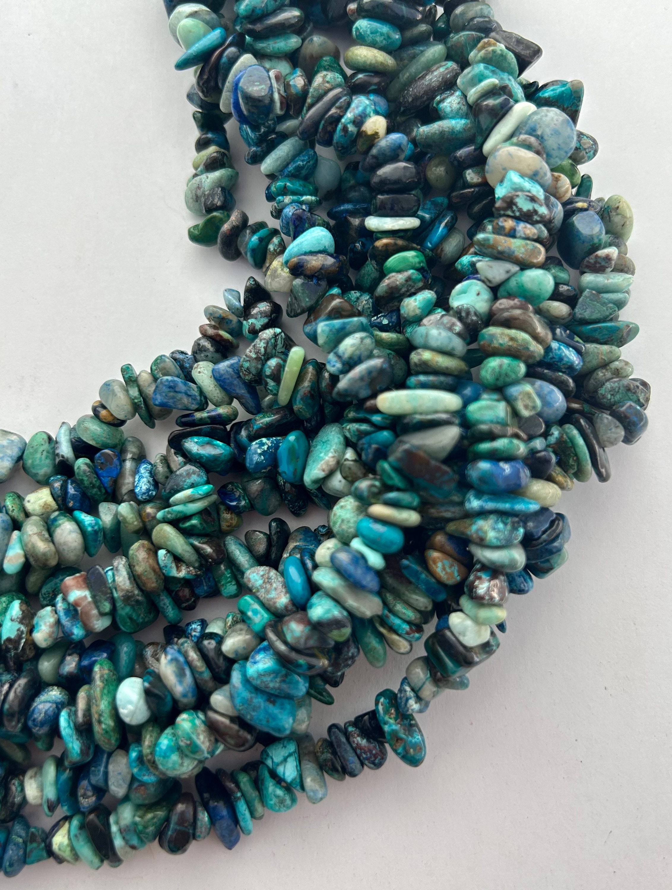 5-8mm Chrysocolla Chip Gemstone Beads. 36” Strand Of Mixed Blue And Green Chips.