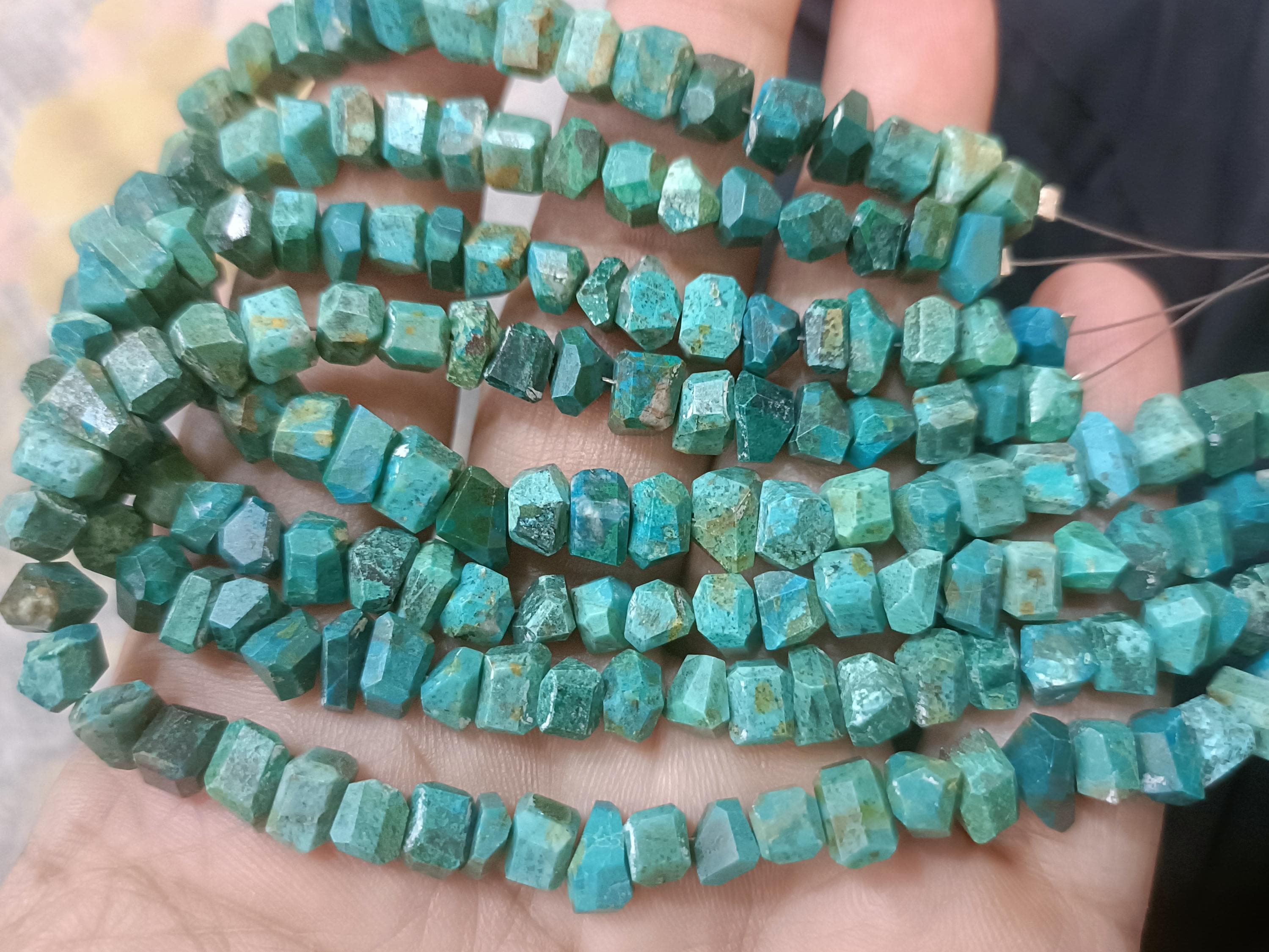 8 Inches Strand, Natural Chrysocolla Faceted Fancy Nuggets Shape Size 6.5-7mm