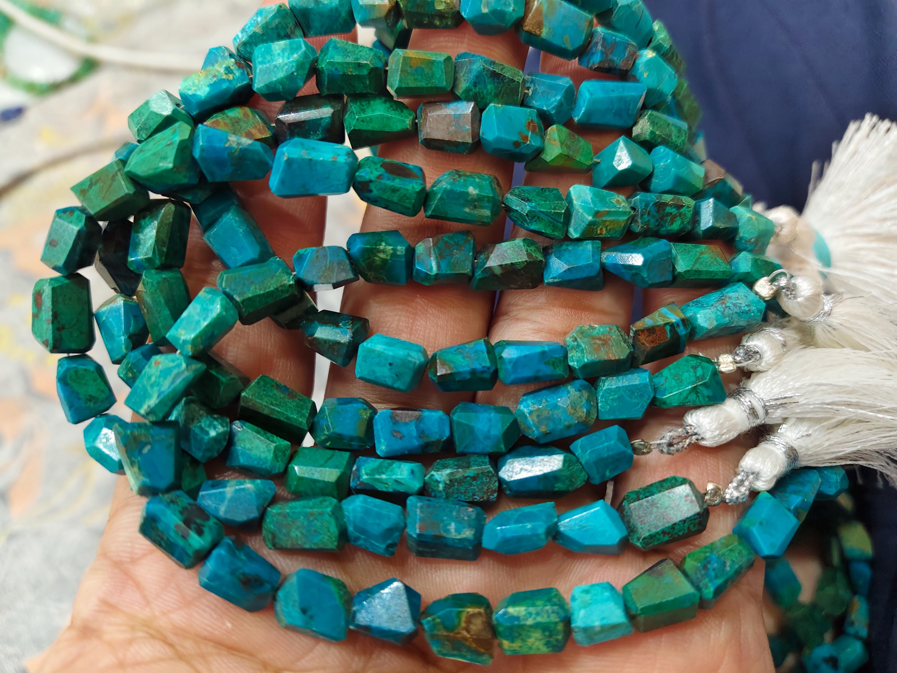8 Inches Strand,natural Chrysocolla Faceted Fancy Nuggets Shape, Size. 8-9mm