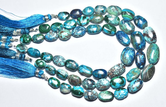 Beautiful Chrysocolla Nugget Beads - 8 Inches - Natural Smooth Chrysocolla Nugget Beads Strand Size Is 11 - 13 Mm #2358