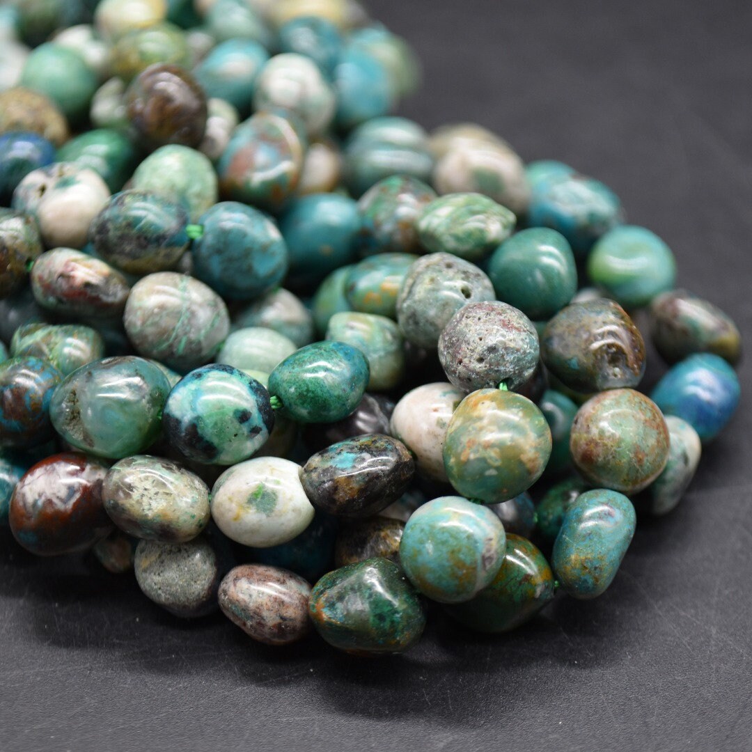 Chrysocolla (dark Green & Blue) Gemstone Tumblestone Pebble Nugget Beads - 8mm - 10mm - 15" Strand Chrysocolla (dark Green & Blue) Gemstone Tumblestone Pebble Nugget Beads - 8mm - 10mm - 15" Strand
