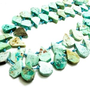 Natural Green Matte Chrysocolla Teardrop Pear Rough Flat Gemstone Beads - Pgs172 Natural Green Matte Chrysocolla Teardrop Pear Rough Flat Gemstone Beads - Pgs172