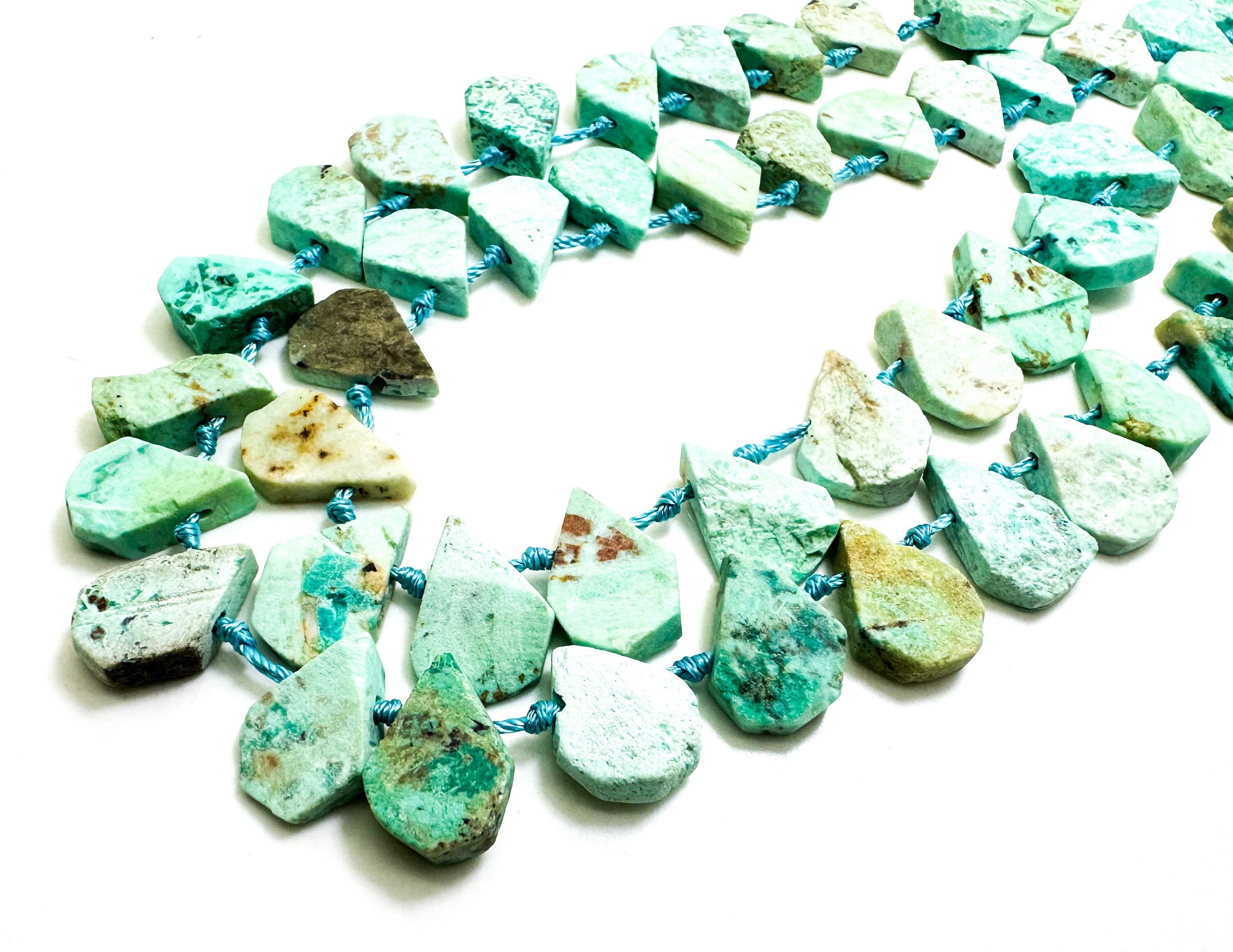 Natural Green Matte Chrysocolla Teardrop Pear Rough Flat Gemstone Beads - Pgs172